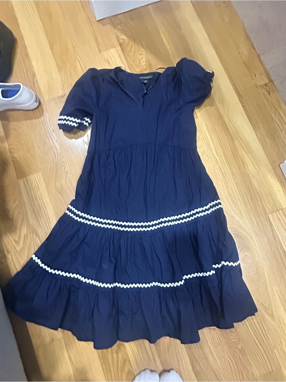 Cynthia Rowley Navy Dress with White Zigzag Trim